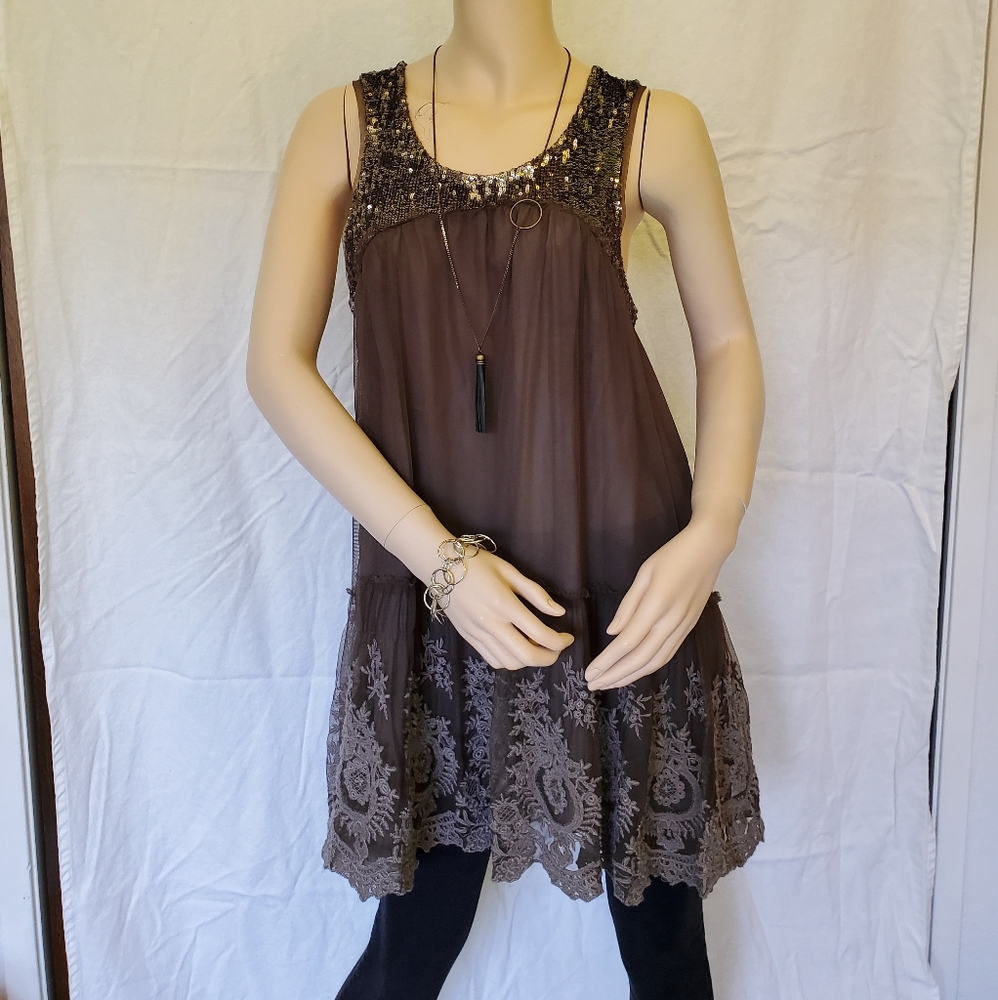 Free People Mirror Mirror Sequin Tunic Top Dress - Large
